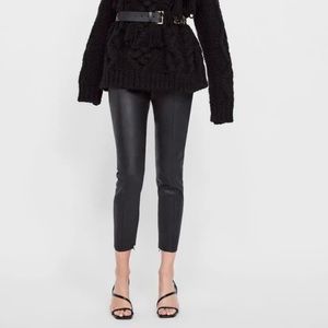 Zara Basic Faux Leather Black Leggings Cropped Ankle Length with Zip Ankles - M